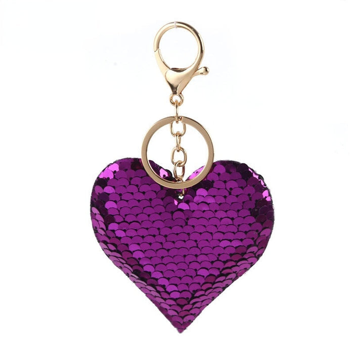 Wholesale Reflective Sequins Heart Keychain JDC-KC-PRY007 Keychains 彭日耀 dark purple Sequin Heart Wholesale Jewelry JoyasDeChina Joyas De China