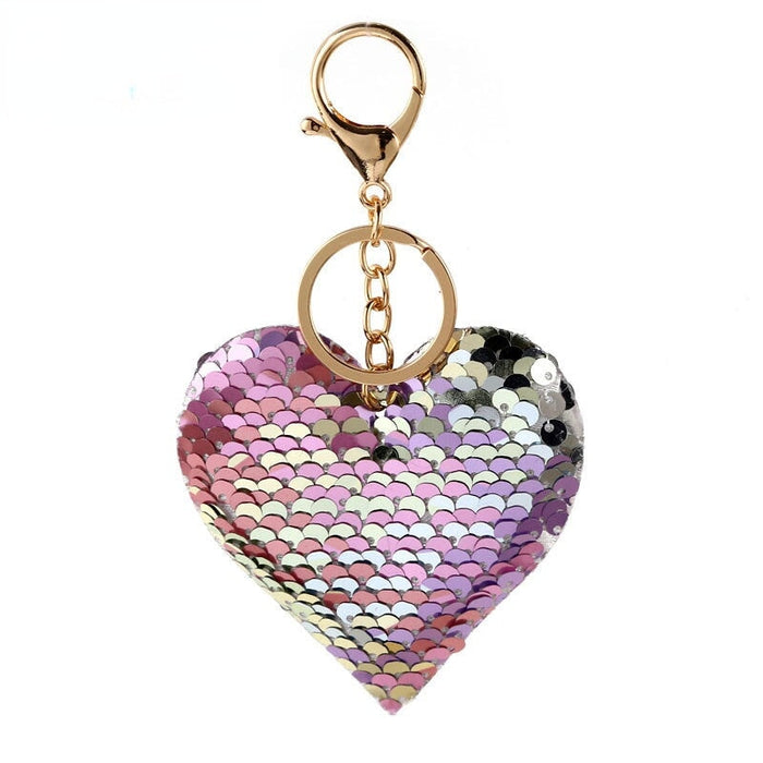 Wholesale Reflective Sequins Heart Keychain JDC-KC-PRY007 Keychains 彭日耀 gradient color Sequin Heart Wholesale Jewelry JoyasDeChina Joyas De China