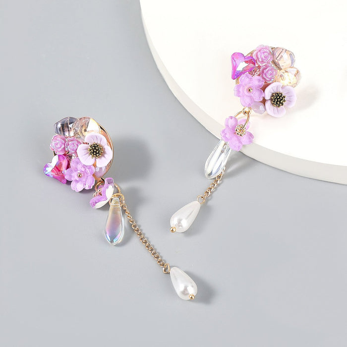 Wholesale resin acrylic flower imitation pearl alloy earrings JDC-ES-JL123 Earrings JoyasDeChina purple Wholesale Jewelry JoyasDeChina Joyas De China