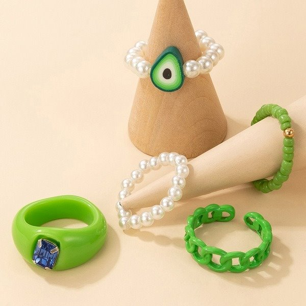 Wholesale Resin Avocado Pearl Ring Five Piece Set JDC-RS-C338 Rings 咏歌 Wholesale Jewelry JoyasDeChina Joyas De China