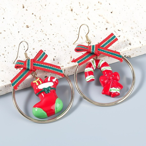 Wholesale resin Christmas boots and walking sticks bow hanging ears JDC-ES-JL568 Earrings JoyasDeChina Wholesale Jewelry JoyasDeChina Joyas De China