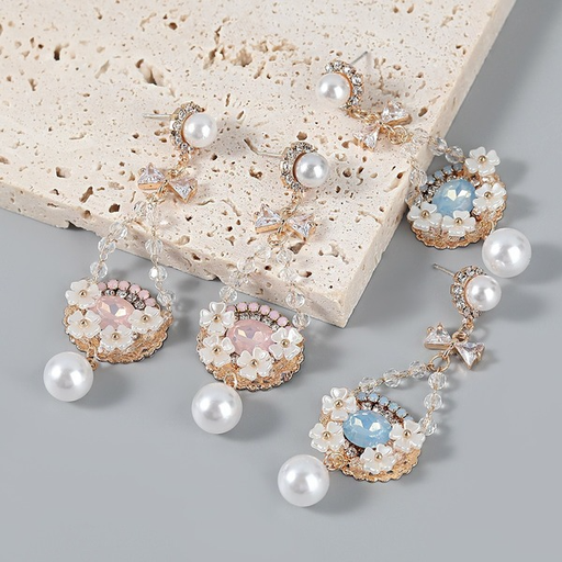 Wholesale resin flower diamond and pearl alloy earrings JDC-ES-JL129 Earrings JoyasDeChina Wholesale Jewelry JoyasDeChina Joyas De China