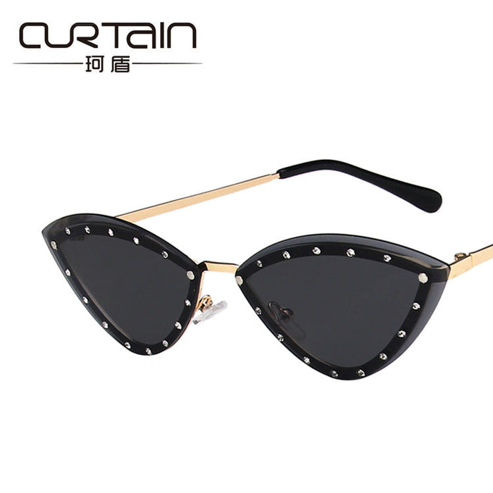 Wholesale Resin Point Drill Frameless Triangle Cat's Eye Ocean Sunglasses JDC-SG-KD030 Sunglasses JoyasDeChina Black As shown in the picture Wholesale Jewelry JoyasDeChina Joyas De China