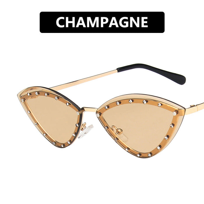 Wholesale Resin Point Drill Frameless Triangle Cat's Eye Ocean Sunglasses JDC-SG-KD030 Sunglasses JoyasDeChina Champagne As shown in the picture Wholesale Jewelry JoyasDeChina Joyas De China