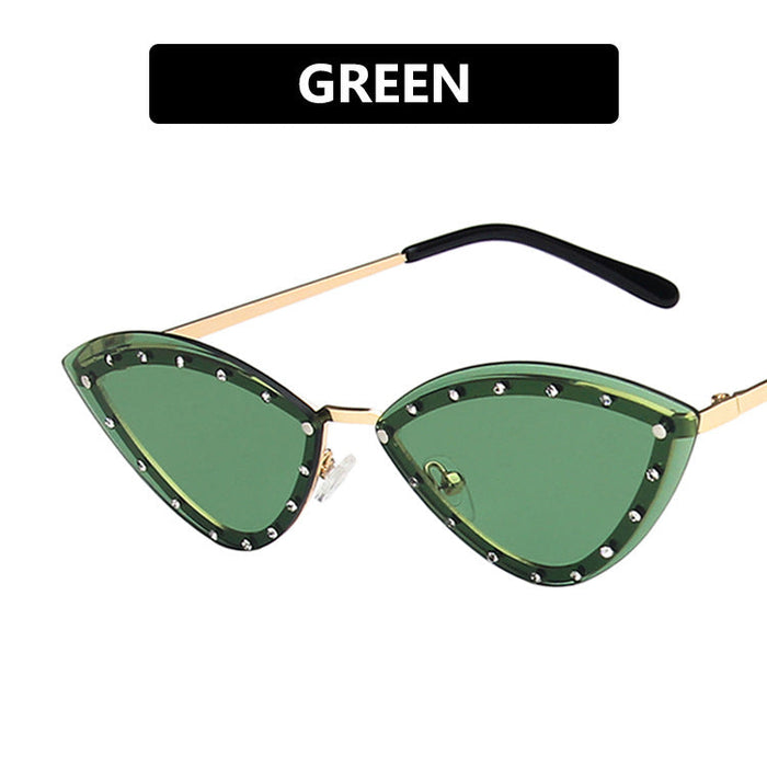 Wholesale Resin Point Drill Frameless Triangle Cat's Eye Ocean Sunglasses JDC-SG-KD030 Sunglasses JoyasDeChina Green As shown in the picture Wholesale Jewelry JoyasDeChina Joyas De China