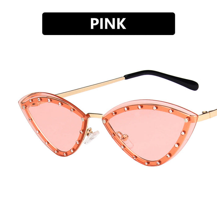 Wholesale Resin Point Drill Frameless Triangle Cat's Eye Ocean Sunglasses JDC-SG-KD030 Sunglasses JoyasDeChina pink As shown in the picture Wholesale Jewelry JoyasDeChina Joyas De China