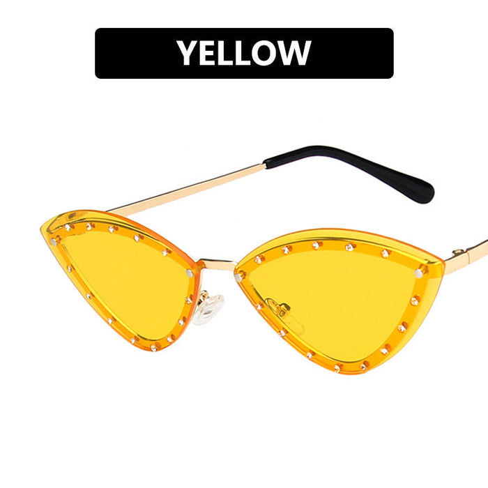 Wholesale Resin Point Drill Frameless Triangle Cat's Eye Ocean Sunglasses JDC-SG-KD030 Sunglasses JoyasDeChina Yellow As shown in the picture Wholesale Jewelry JoyasDeChina Joyas De China