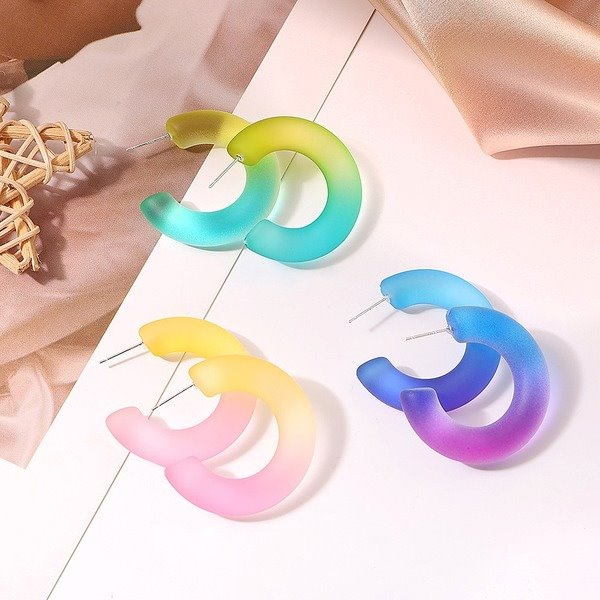 Wholesale resin rainbow color C-shaped earrings JDC-ES-JQ199 Earrings 佳琪 Wholesale Jewelry JoyasDeChina Joyas De China