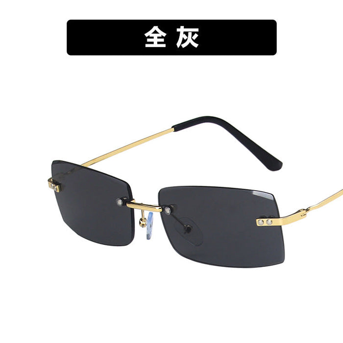 Wholesale Resin Small Frame Frameless Personality Fashion Round Face Sunglasses JDC-SG-KD032 Sunglasses JoyasDeChina All grey As shown in the picture Wholesale Jewelry JoyasDeChina Joyas De China