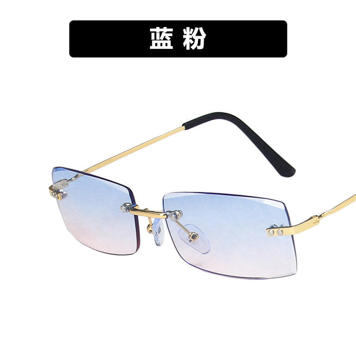 Wholesale Resin Small Frame Frameless Personality Fashion Round Face Sunglasses JDC-SG-KD032 Sunglasses JoyasDeChina Blue powder As shown in the picture Wholesale Jewelry JoyasDeChina Joyas De China