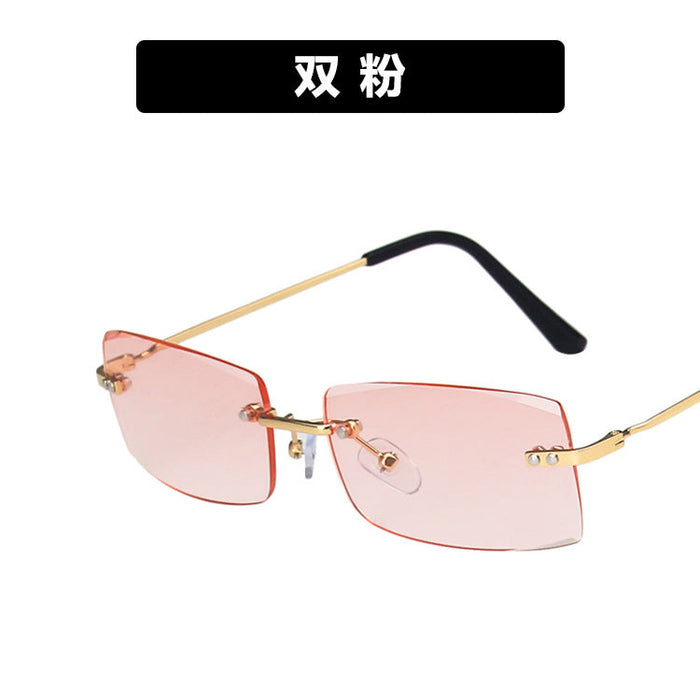 Wholesale Resin Small Frame Frameless Personality Fashion Round Face Sunglasses JDC-SG-KD032 Sunglasses JoyasDeChina Double Pink As shown in the picture Wholesale Jewelry JoyasDeChina Joyas De China