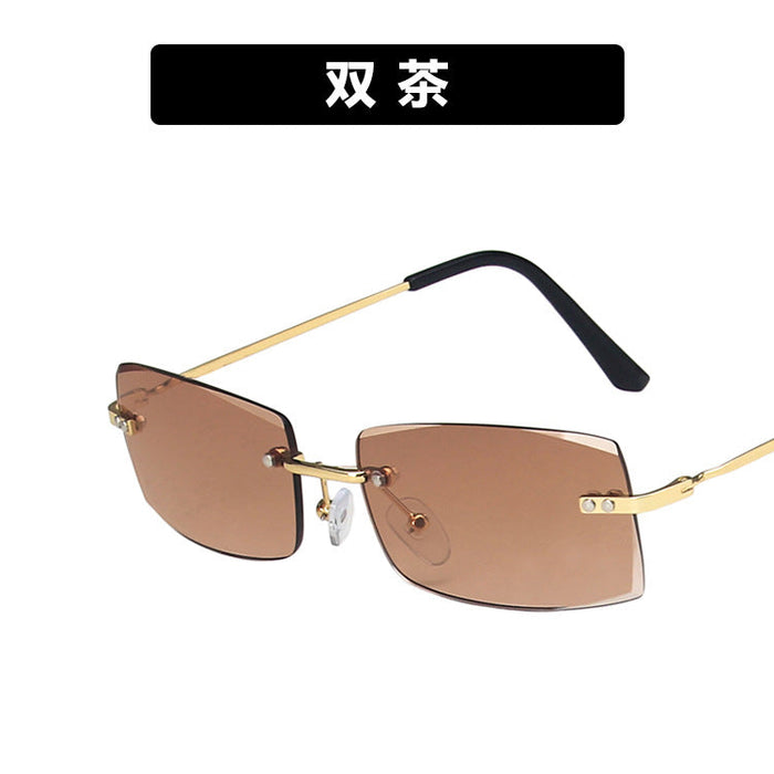 Wholesale Resin Small Frame Frameless Personality Fashion Round Face Sunglasses JDC-SG-KD032 Sunglasses JoyasDeChina Double tea As shown in the picture Wholesale Jewelry JoyasDeChina Joyas De China