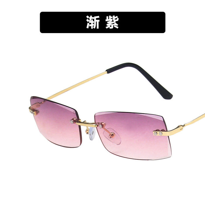 Wholesale Resin Small Frame Frameless Personality Fashion Round Face Sunglasses JDC-SG-KD032 Sunglasses JoyasDeChina Gradient violet As shown in the picture Wholesale Jewelry JoyasDeChina Joyas De China