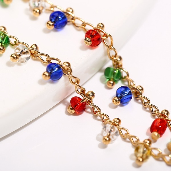 Bulk Jewelry Wholesale retro simple rainbow color glass bead alloy Anklet JDC-AS-F399 Wholesale factory from China YIWU China
