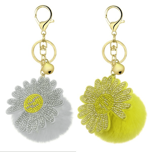 Wholesale rex rabbit hair daisies keychain MOQ≥10 JDC-KC-YZ014 Keychains 永泽 Wholesale Jewelry JoyasDeChina Joyas De China