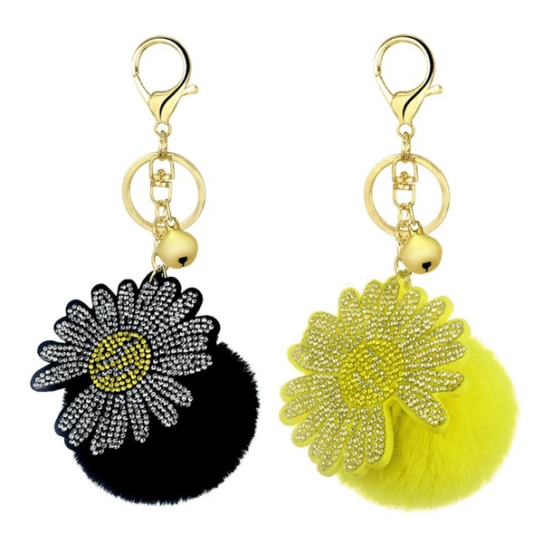 Wholesale rex rabbit hair daisies keychain MOQ≥10 JDC-KC-YZ014 Keychains 永泽 Wholesale Jewelry JoyasDeChina Joyas De China