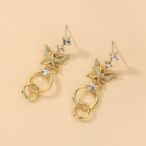 Wholesale rhinestone alloy golden color butterfly earrings JDC-ES-GSJQ013 Earrings JoyasDeChina Wholesale Jewelry JoyasDeChina Joyas De China