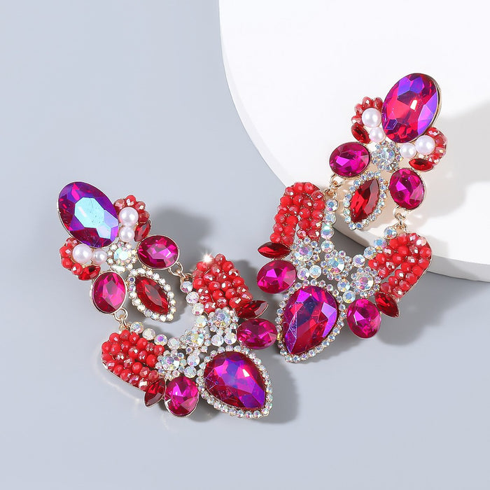 Wholesale rhinestone and pearl geometric alloy earrings JDC-ES-JL107 Earrings JoyasDeChina red color Wholesale Jewelry JoyasDeChina Joyas De China