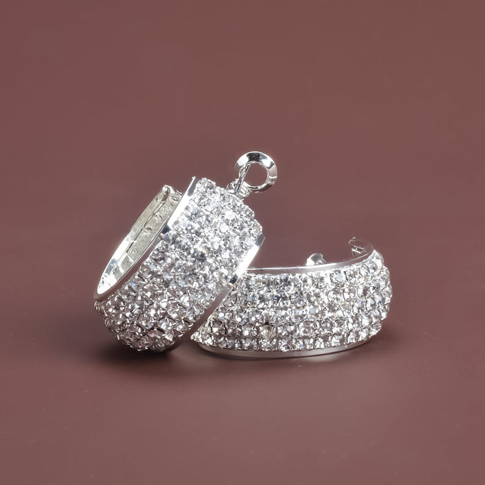 Wholesale Rhinestone C Shape Copper Earrings JDC-ES-Bis019 Earrings 碧莎 silver Wholesale Jewelry JoyasDeChina Joyas De China