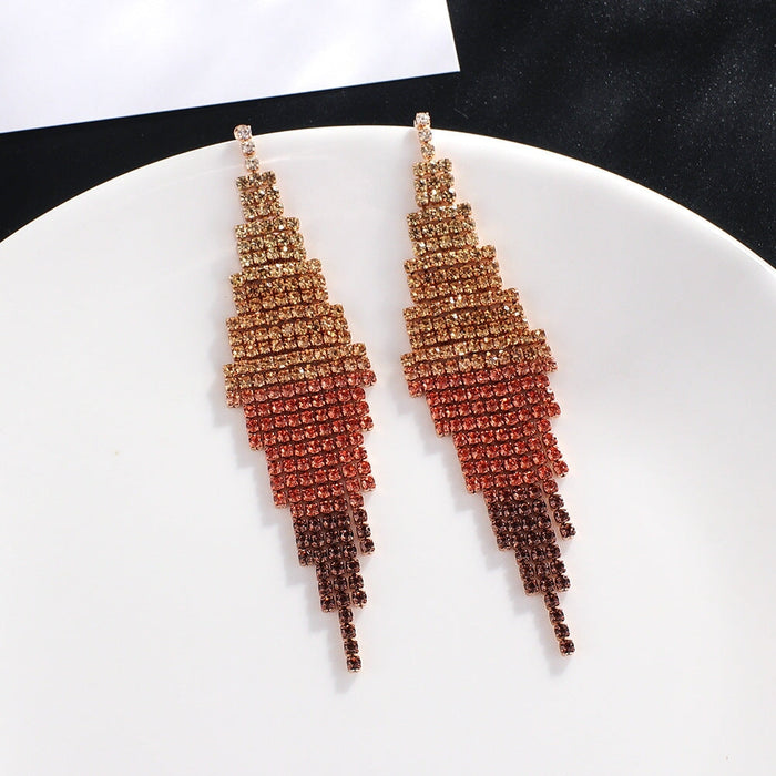 Wholesale Rhinestone Claw Chain Long Fringe Gradient Earrings JDC-ES-ZHONGW012 Earrings 众薇 Coffe Wholesale Jewelry JoyasDeChina Joyas De China