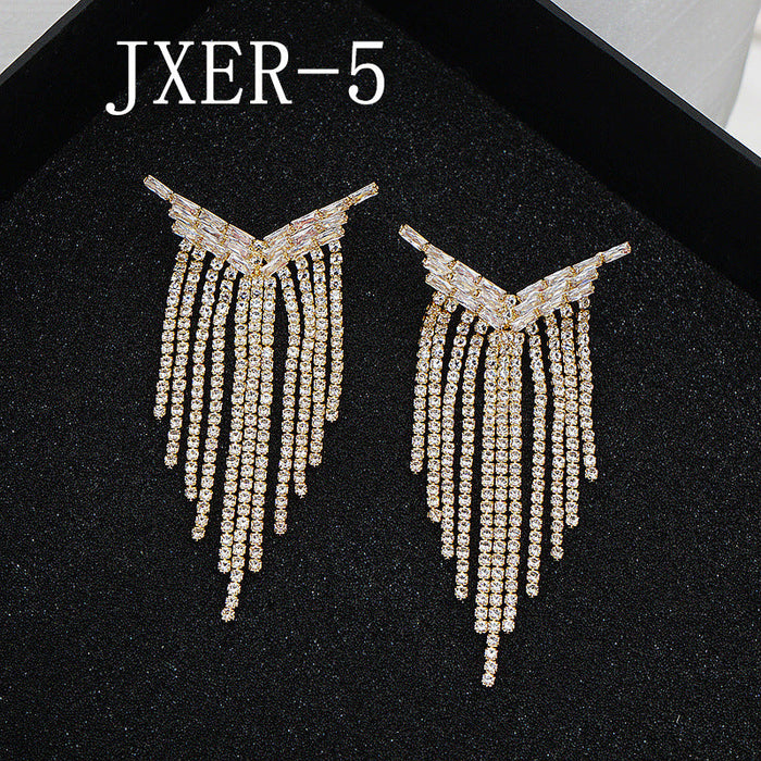 Wholesale Rhinestone Copper Steel Needle Tassel Earrings JDC-ES-JX015 Earrings 锦希 JXER-5 gold Wholesale Jewelry JoyasDeChina Joyas De China