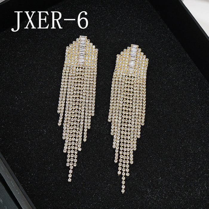 Wholesale Rhinestone Copper Steel Needle Tassel Earrings JDC-ES-JX016 Earrings 锦希 Wholesale Jewelry JoyasDeChina Joyas De China