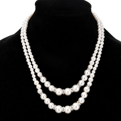 Wholesale Rhinestone Double Pearl Alloy Necklace JDC-NE-Chuangj004 Necklaces 创爵 silver Wholesale Jewelry JoyasDeChina Joyas De China