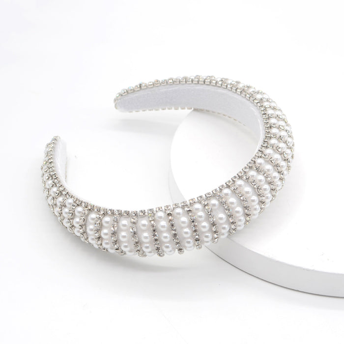Wholesale rhinestone flannel pearl headband JDC-HD-Yul038 Headband 雨灵 white Wholesale Jewelry JoyasDeChina Joyas De China