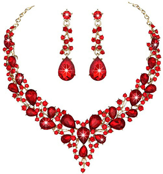 Wholesale Rhinestone Glass Alloy wedding, dress Necklace Earrings Set JDC-ST-Linl005 Suit 琳琅 red Wholesale Jewelry JoyasDeChina Joyas De China