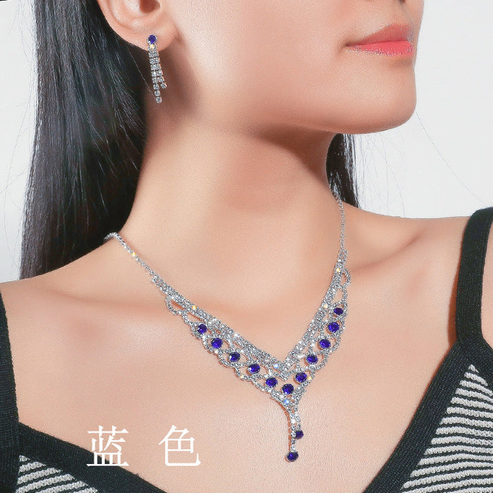 Wholesale Rhinestone Imitation Pearl Necklace Earring Set JDC-NE-JX006 Necklaces 锦希 JXTL21026 blue set Wholesale Jewelry JoyasDeChina Joyas De China