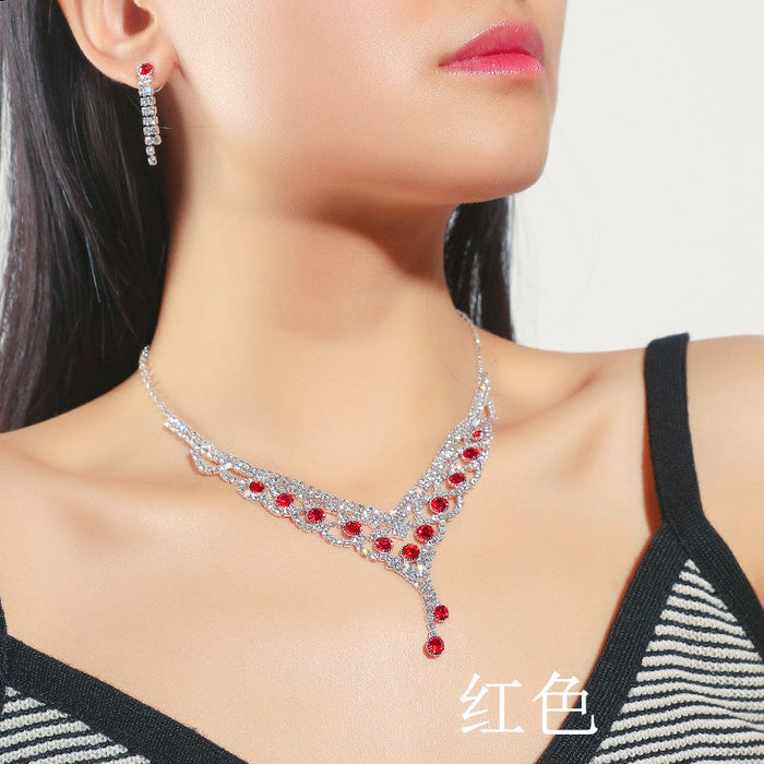 Wholesale Rhinestone Imitation Pearl Necklace Earring Set JDC-NE-JX006 Necklaces 锦希 JXTL21026 red set Wholesale Jewelry JoyasDeChina Joyas De China