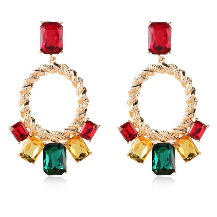 Wholesale Rhinestone oval square alloy earrings JDC-ES-TC140 Earrings JoyasDeChina 12270-1 red green Wholesale Jewelry JoyasDeChina Joyas De China
