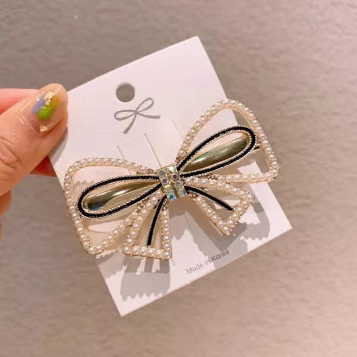 Wholesale Rhinestone Pearl Bow Metal Hair Clip JDC-HC-Yongh003 Hair Clips 永恒 Bow Knot Pearl / Wholesale Jewelry JoyasDeChina Joyas De China
