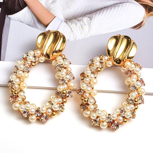 Wholesale Rhinestone Pearl Plating Alloy Earrings JDC-ES-SK021 Earrings 深刻 gold Wholesale Jewelry JoyasDeChina Joyas De China