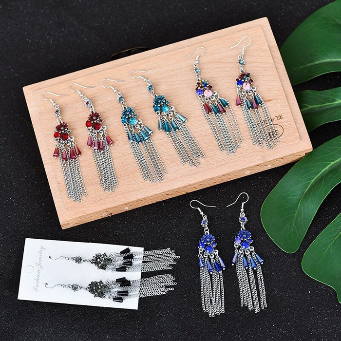 Wholesale Rhinestone Small Flower Alloy Tassel Earrings JDC-ES-Daiq021 Earrings 黛茜 Wholesale Jewelry JoyasDeChina Joyas De China