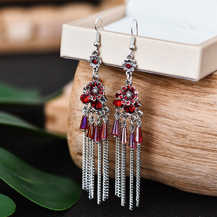 Wholesale Rhinestone Small Flower Alloy Tassel Earrings JDC-ES-Daiq021 Earrings 黛茜 DC1961-1 red Wholesale Jewelry JoyasDeChina Joyas De China