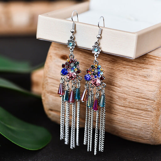 Wholesale Rhinestone Small Flower Alloy Tassel Earrings JDC-ES-Daiq021 Earrings 黛茜 DC1961-3 color Wholesale Jewelry JoyasDeChina Joyas De China