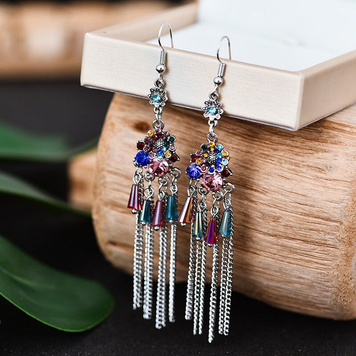 Wholesale Rhinestone Small Flower Alloy Tassel Earrings JDC-ES-Daiq021 Earrings 黛茜 DC1961-3 color Wholesale Jewelry JoyasDeChina Joyas De China