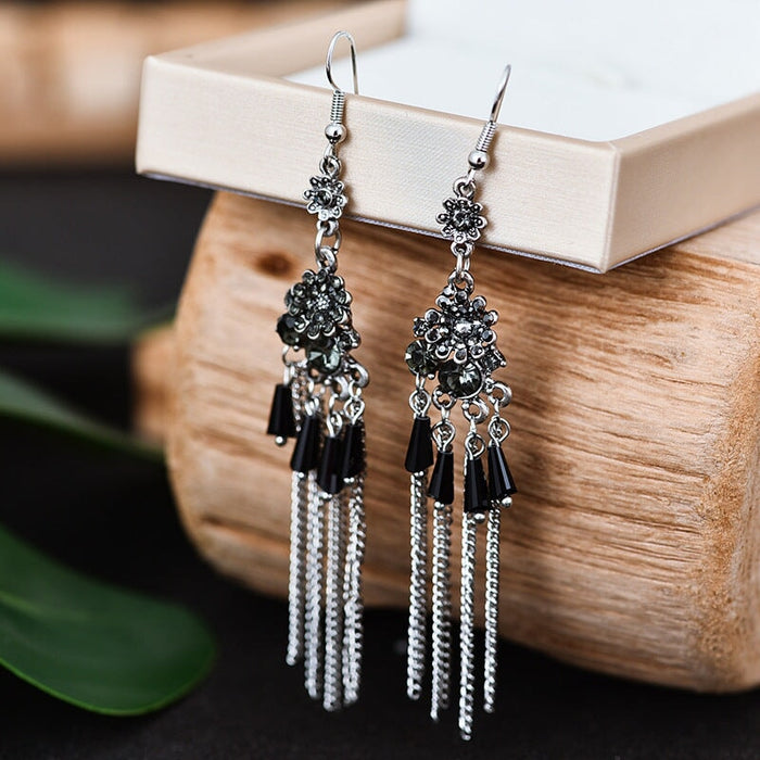 Wholesale Rhinestone Small Flower Alloy Tassel Earrings JDC-ES-Daiq021 Earrings 黛茜 DC1961-4 black Wholesale Jewelry JoyasDeChina Joyas De China