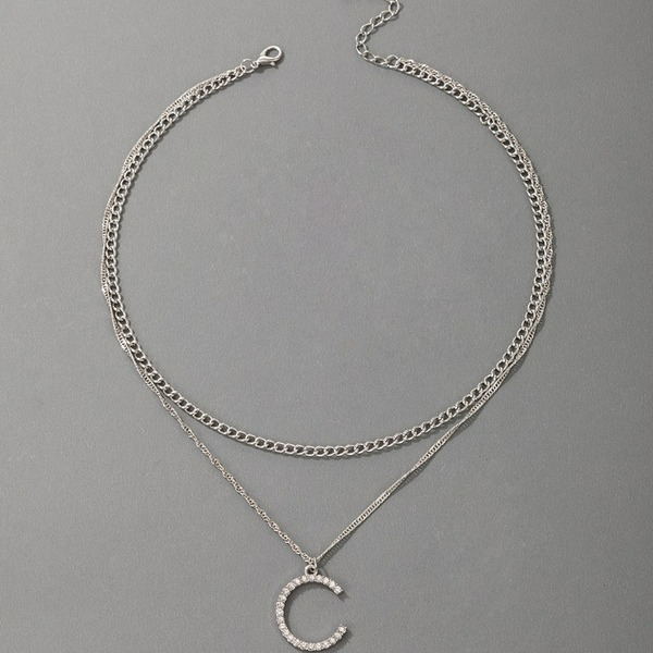 Wholesale Rhinestone studded C-shaped letter necklace JDC-NE-C131 NECKLACE JoyasDeChina Wholesale Jewelry JoyasDeChina Joyas De China