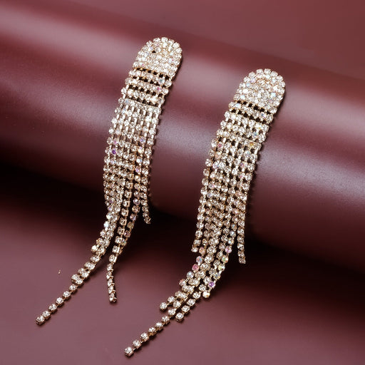 Wholesale Rhinestone Tassel Earrings JDC-ES-Bis021 Earrings 碧莎 gold Wholesale Jewelry JoyasDeChina Joyas De China