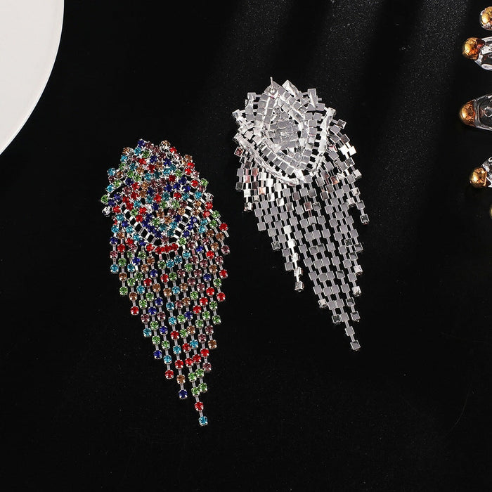 Wholesale Rhinestone Tassel Earrings JDC-ES-ZHONGW010 Earrings 众薇 Silver + Colored Diamonds Wholesale Jewelry JoyasDeChina Joyas De China