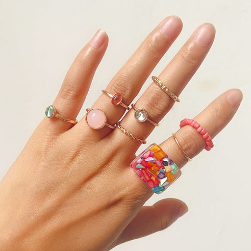 Wholesale rice bead alloy resin ring set JDC-RS-Yida001 Rings 宜达 Wholesale Jewelry JoyasDeChina Joyas De China