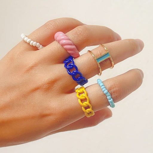 Wholesale rice bead alloy resin ring set JDC-RS-Yida003 Rings 宜达 Wholesale Jewelry JoyasDeChina Joyas De China