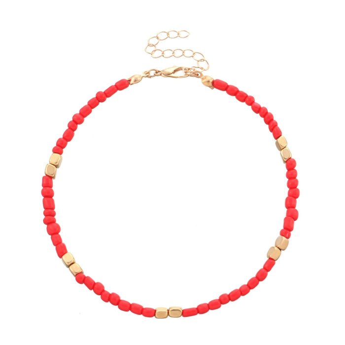 Wholesale Rice Beads Beaded Beach Anklet JDC-AS-ZW001 anklets 道妮 2# rose red Wholesale Jewelry JoyasDeChina Joyas De China