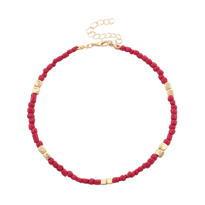 Wholesale Rice Beads Beaded Beach Anklet JDC-AS-ZW001 anklets 道妮 6# dark red Wholesale Jewelry JoyasDeChina Joyas De China