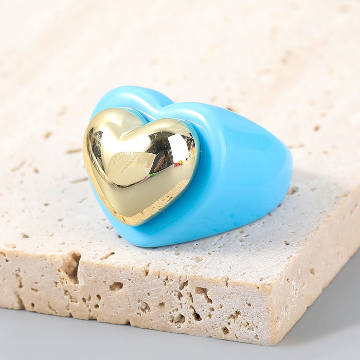 Wholesale Rings Candy-colored love heart-shaped resin JDC-RS-JL077 Rings JoyasDeChina Blue Wholesale Jewelry JoyasDeChina Joyas De China