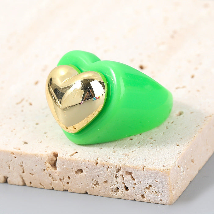 Wholesale Rings Candy-colored love heart-shaped resin JDC-RS-JL077 Rings JoyasDeChina Green Wholesale Jewelry JoyasDeChina Joyas De China