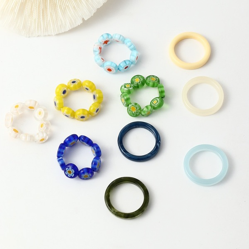 Bulk Jewelry Wholesale Rings Colorful glass beads JDC-RS-e140 Wholesale factory from China YIWU China