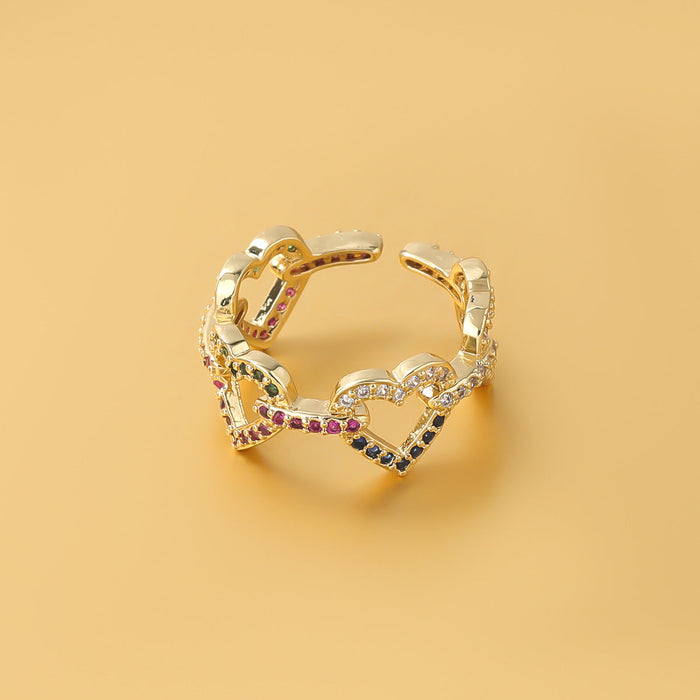 Wholesale Rings gold Copper micro diamond love heart JDC-RS-JL108 Rings JoyasDeChina No. 9 One size fits all Wholesale Jewelry JoyasDeChina Joyas De China